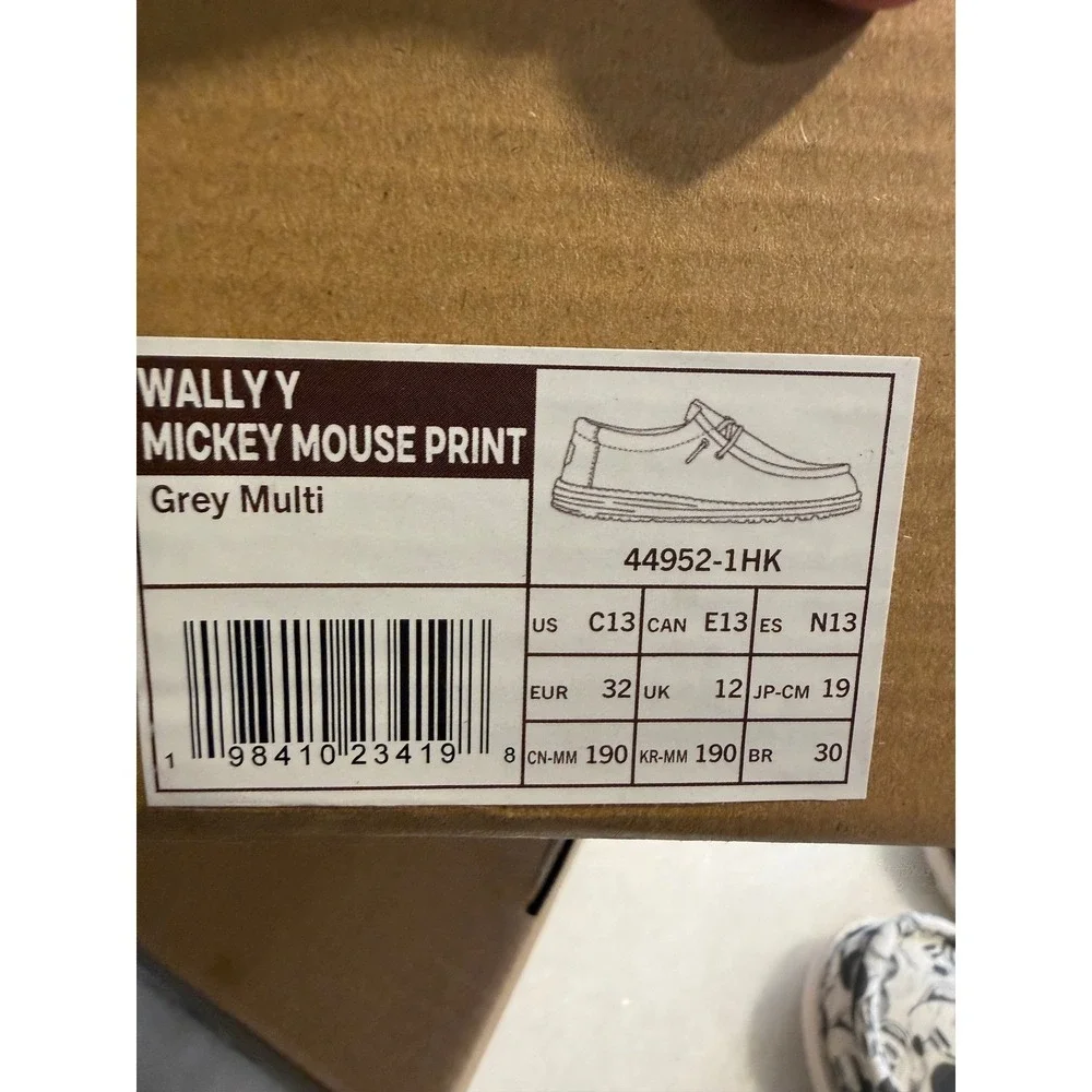 Hey Dude Wally Y Mickey Mouse Loafers Kids Size C13 Grey Multi Disney 44952-1HK